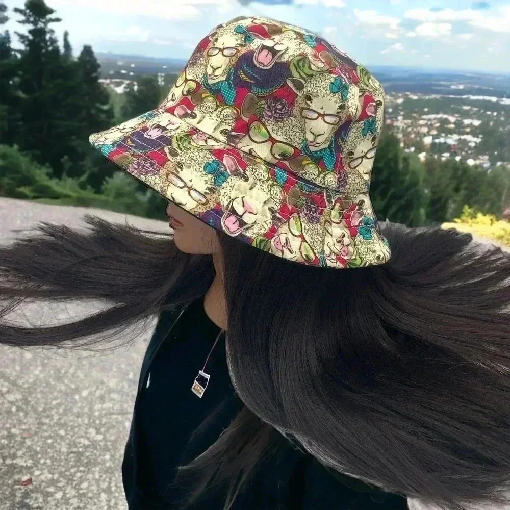 Boutique No Drama Laughing Llama Print Trendy Fully Reversible Bucket Hat OSFM - Picture 6 of 6